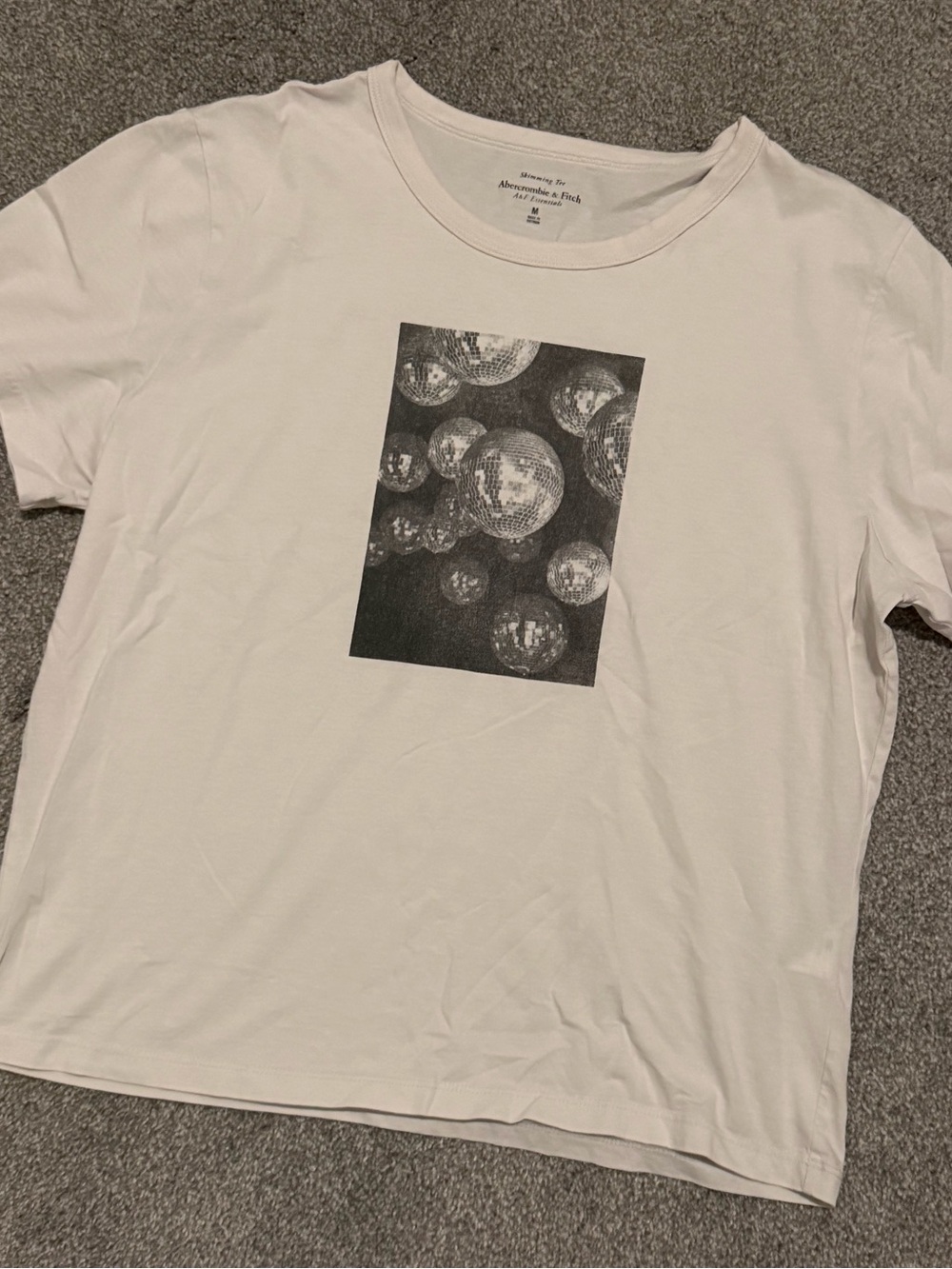 Abercrombie & Fitch White Tee with Black Mirrorball Graphic